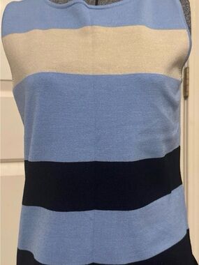 Judith Hart Sleeveless Blue and Cream Striped Knit Top